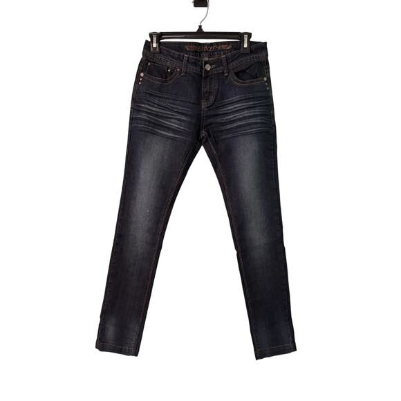 Exocet Juniors Size 3 Denim Blue Jeans Embroidered Rhinestone Pockets 29x30 - Picture 1 of 5